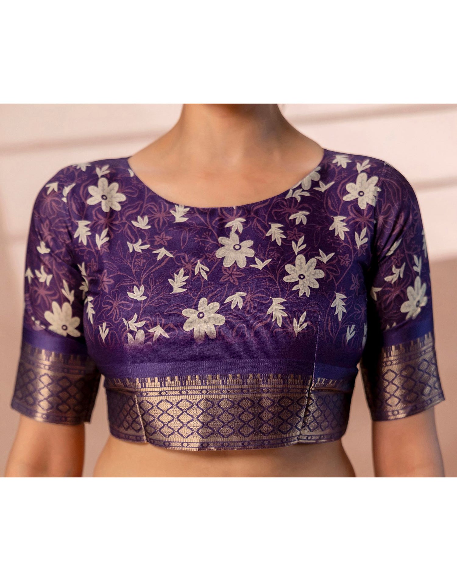 Dark Beige Silk Printed Woven Border Saree