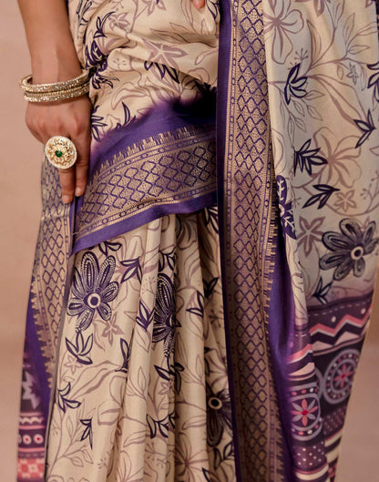 Dark Beige Silk Printed Woven Border Saree