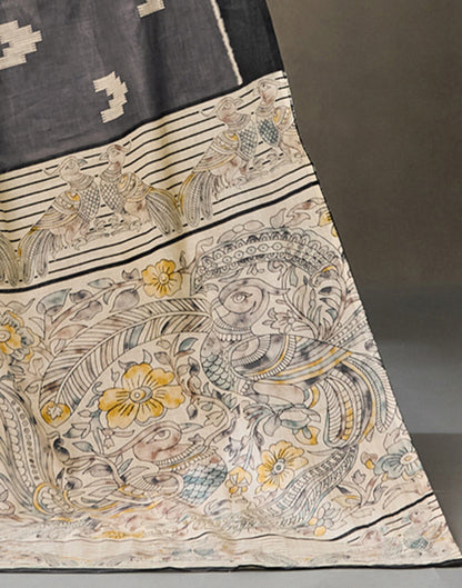 Dark Grey Cotton Printed Kalamkari Saree