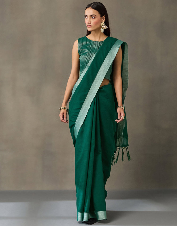 Green Cotton Woven Saree