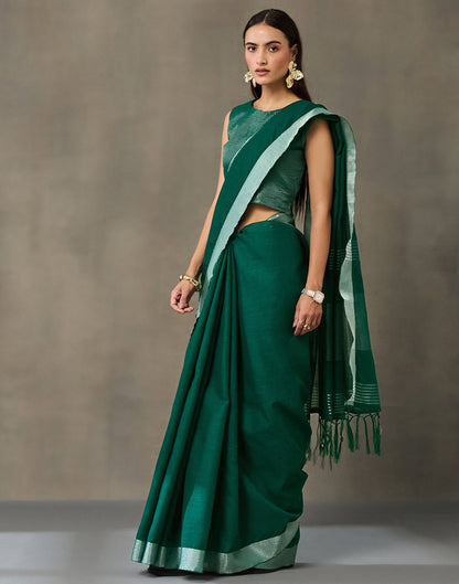 Green Cotton Woven Saree