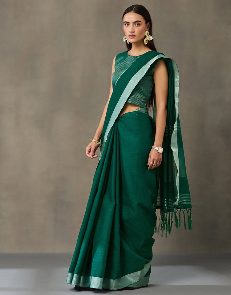 Green Cotton Woven Saree
