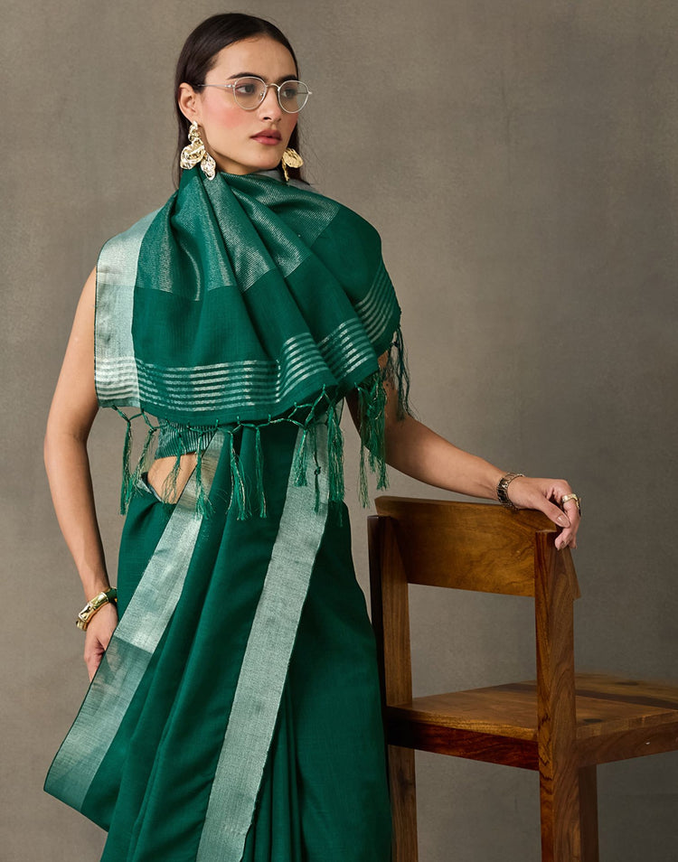 Green Cotton Woven Saree