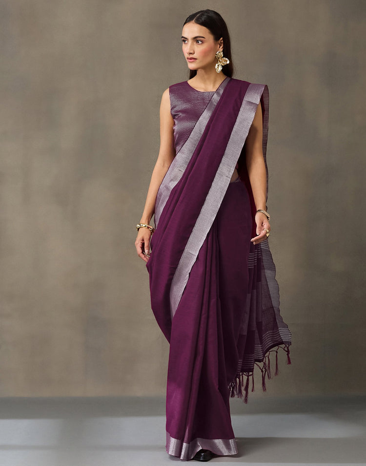 Purple Cotton Woven Saree
