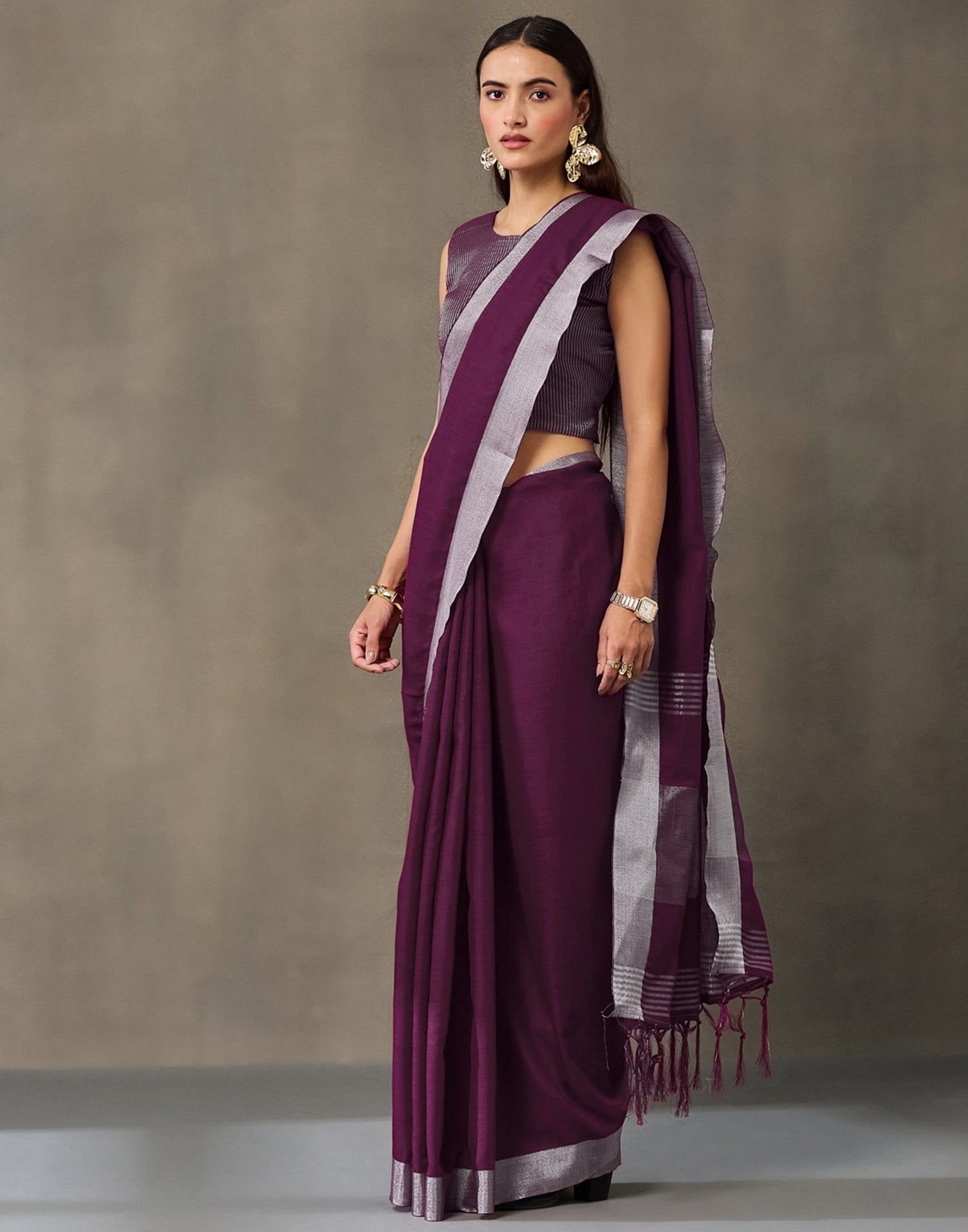 Purple Cotton Woven Saree