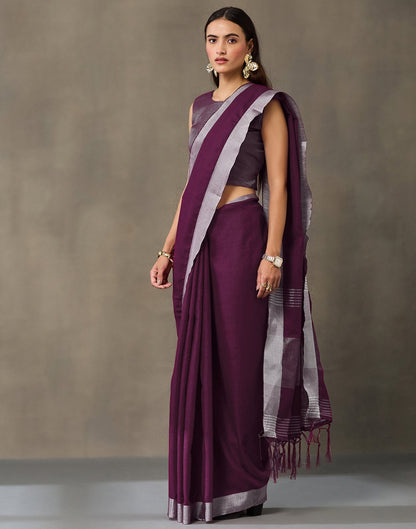 Purple Cotton Woven Saree