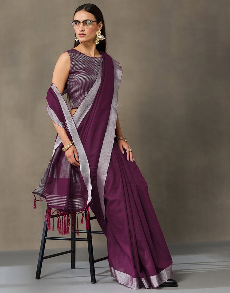 Purple Cotton Woven Saree