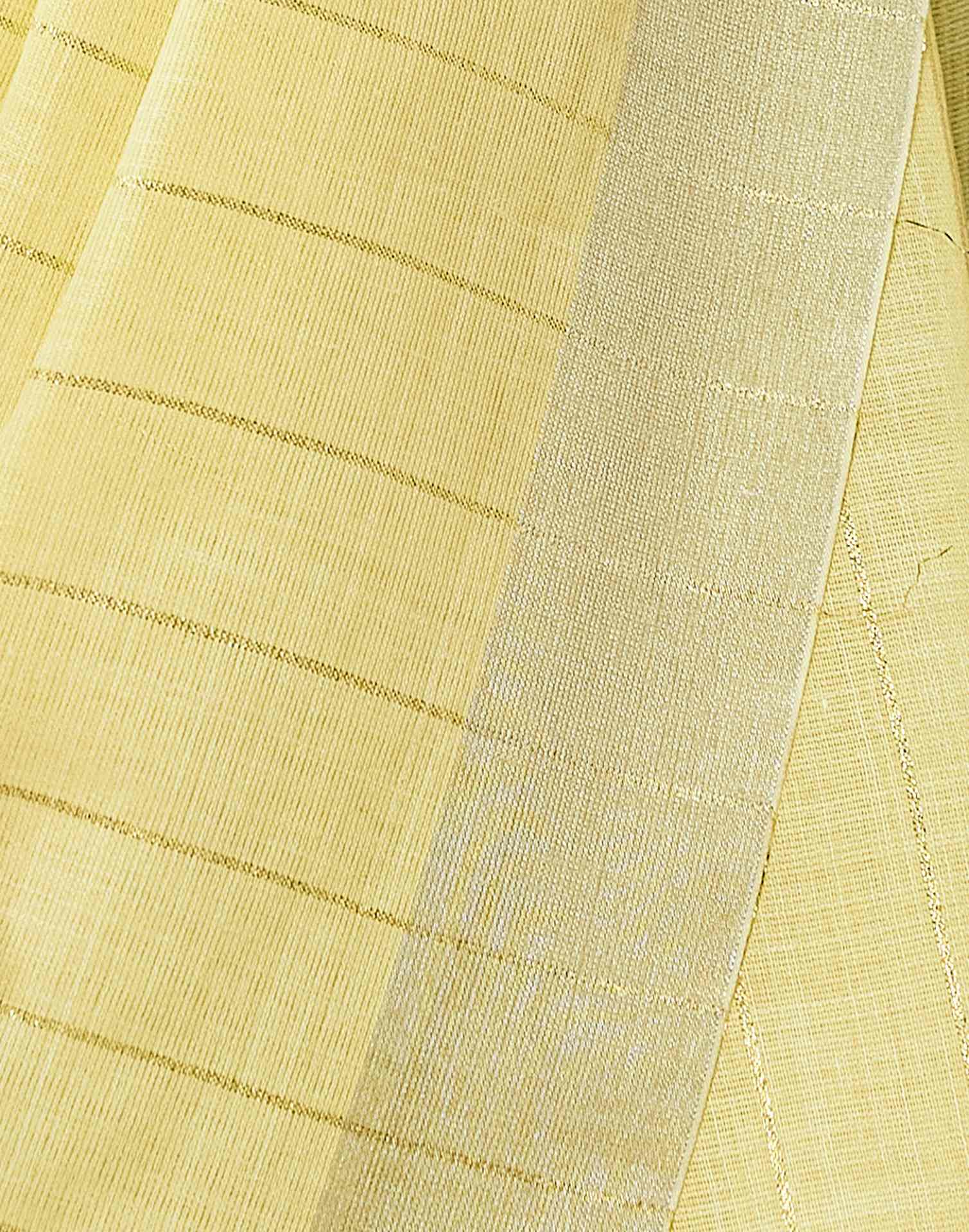 Light Yellow Linen Woven Zari Stripe Saree