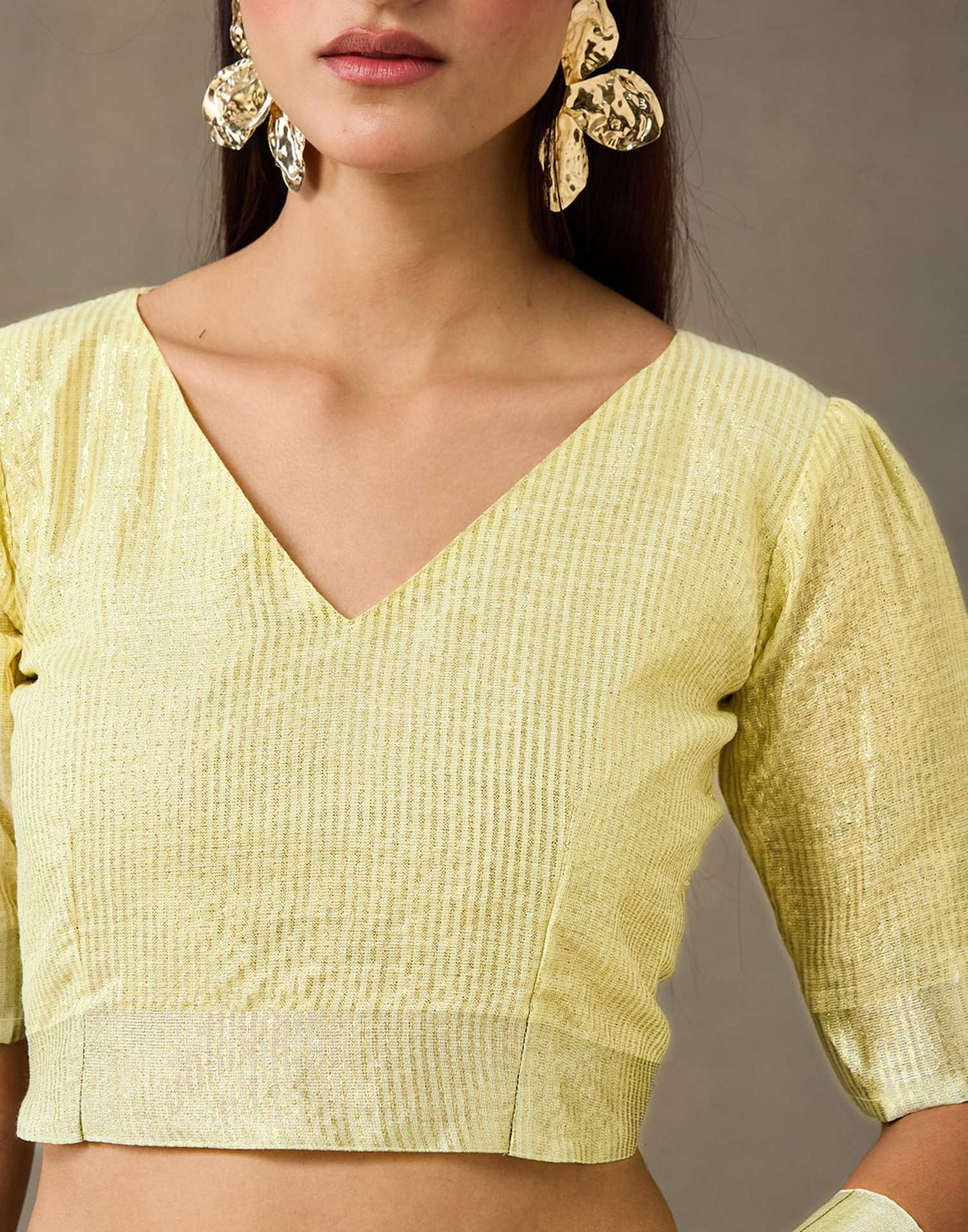 Light Yellow Linen Woven Zari Stripe Saree