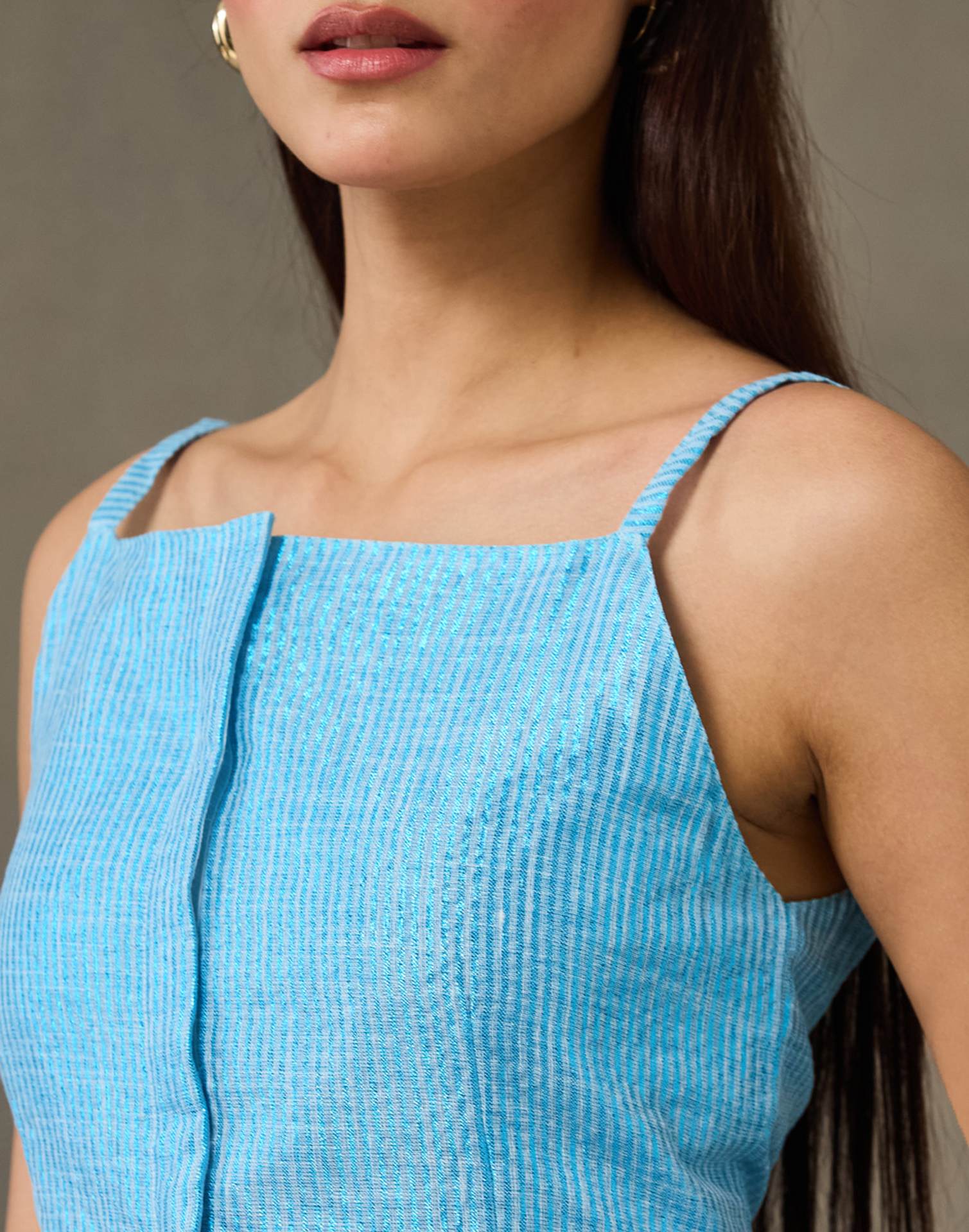 Light Blue Linen Woven Zari Stripe Saree