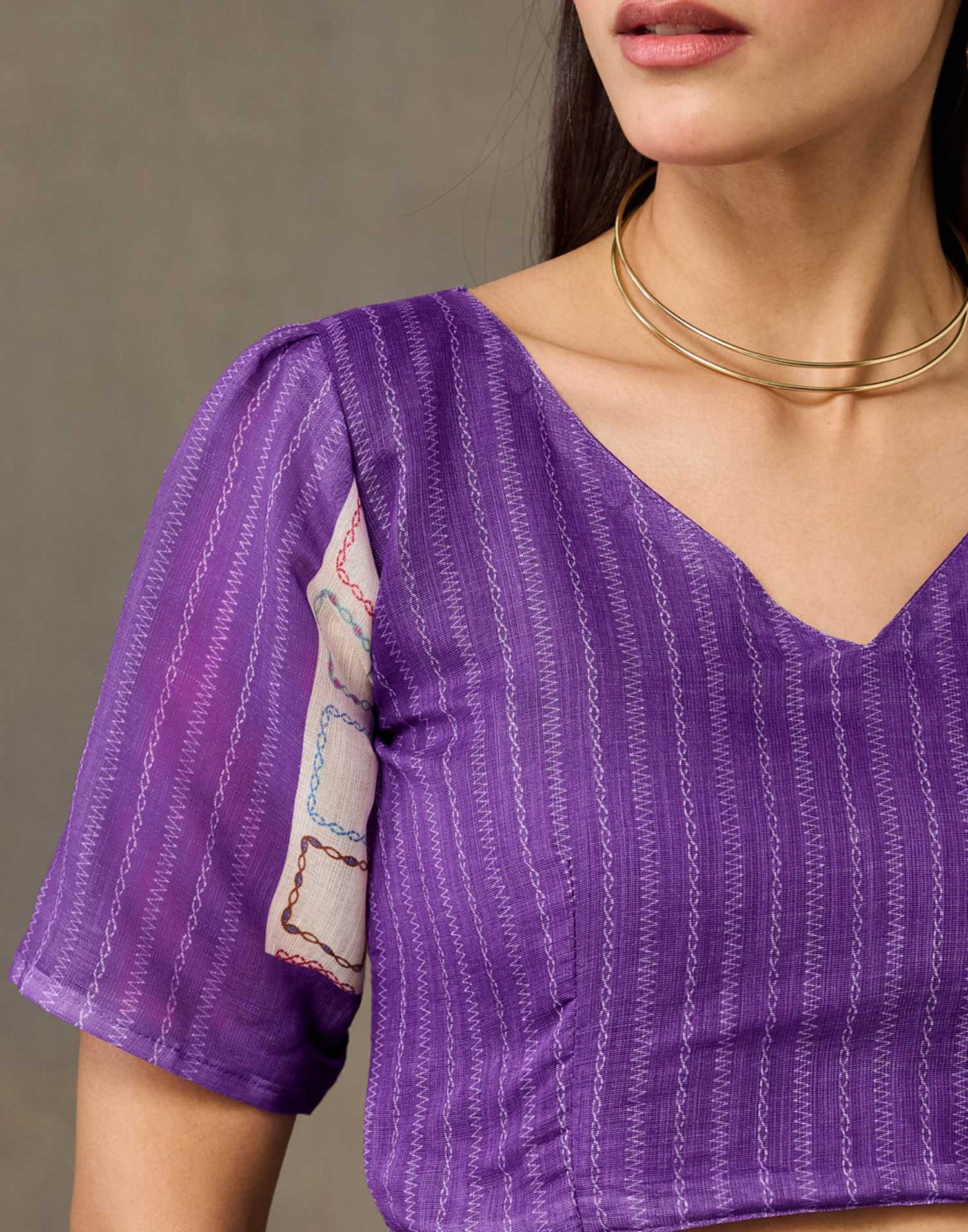 Off White Linen Printed Saree