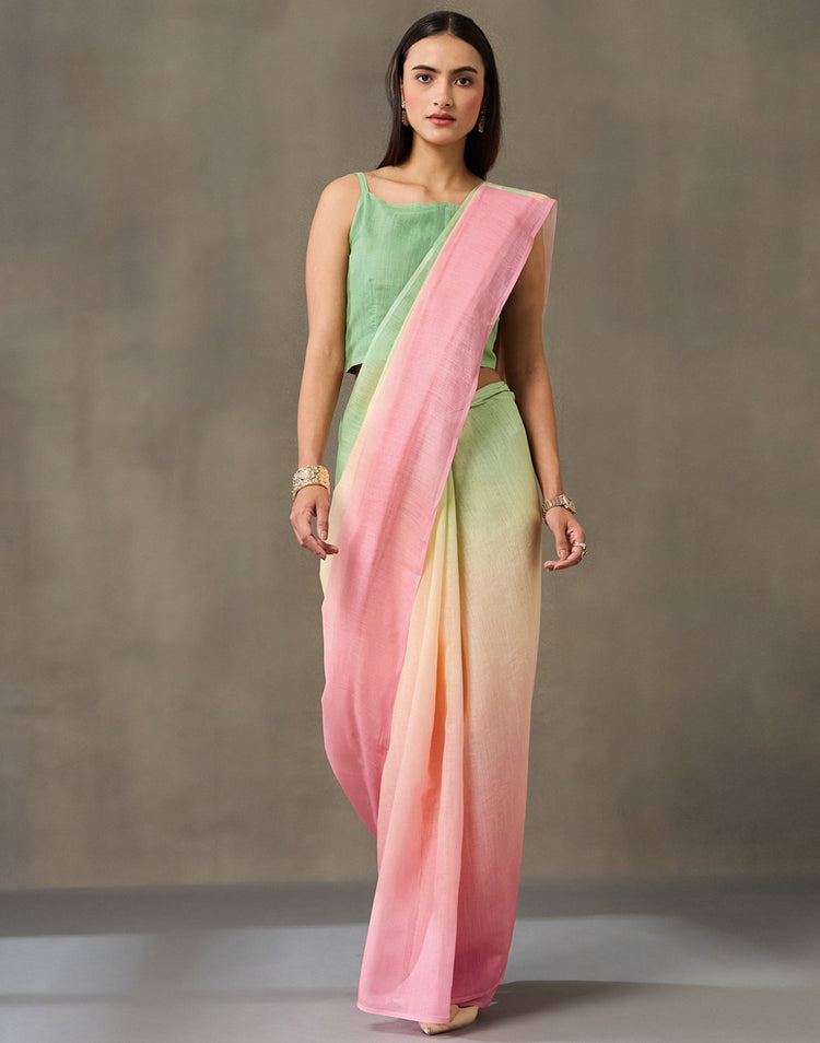 Mint Green Linen Printed Saree