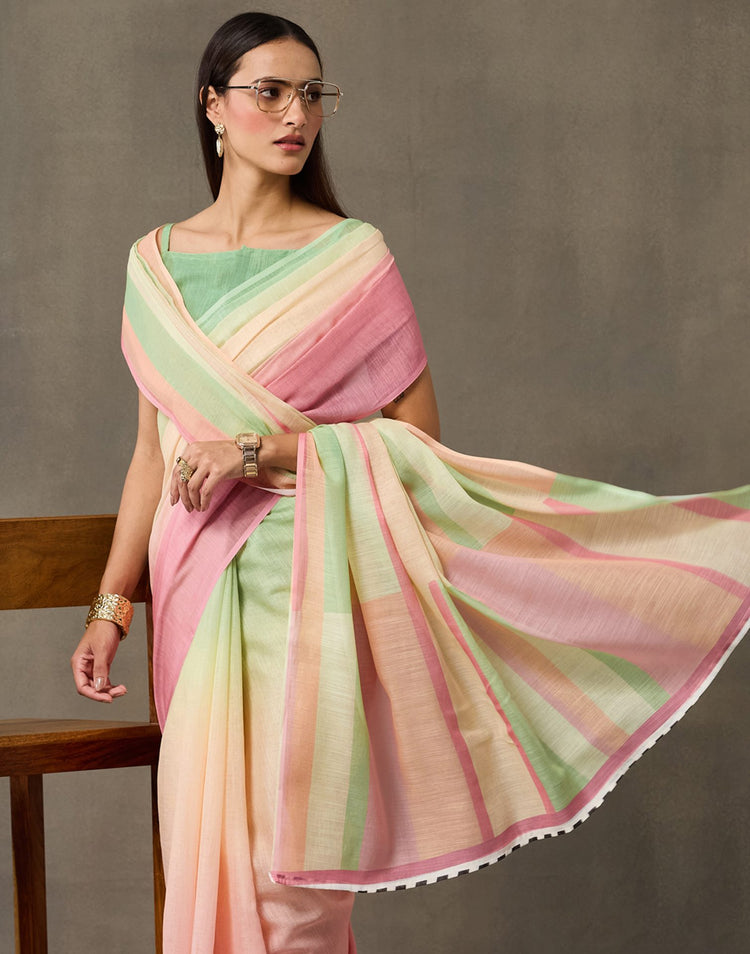 Mint Green Linen Printed Saree