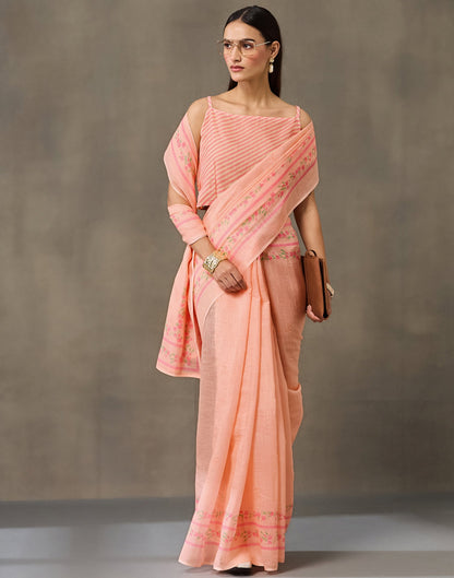 Peach Linen Printed Saree