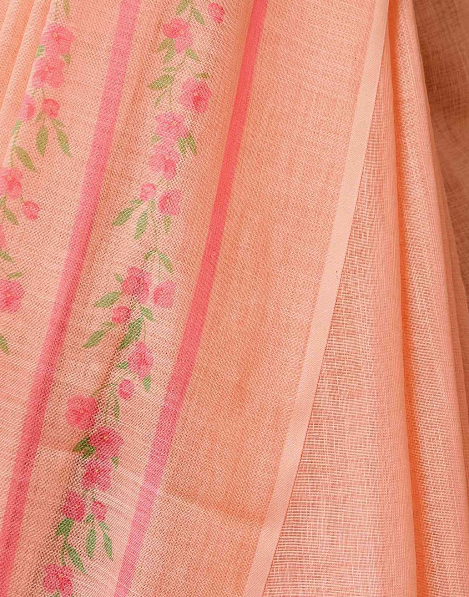 Peach Linen Printed Saree