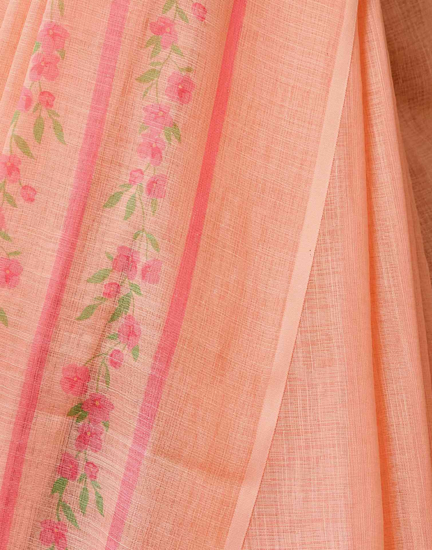 Peach Linen Printed Saree