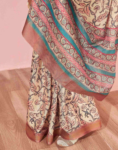 Beige Silk Printed Saree