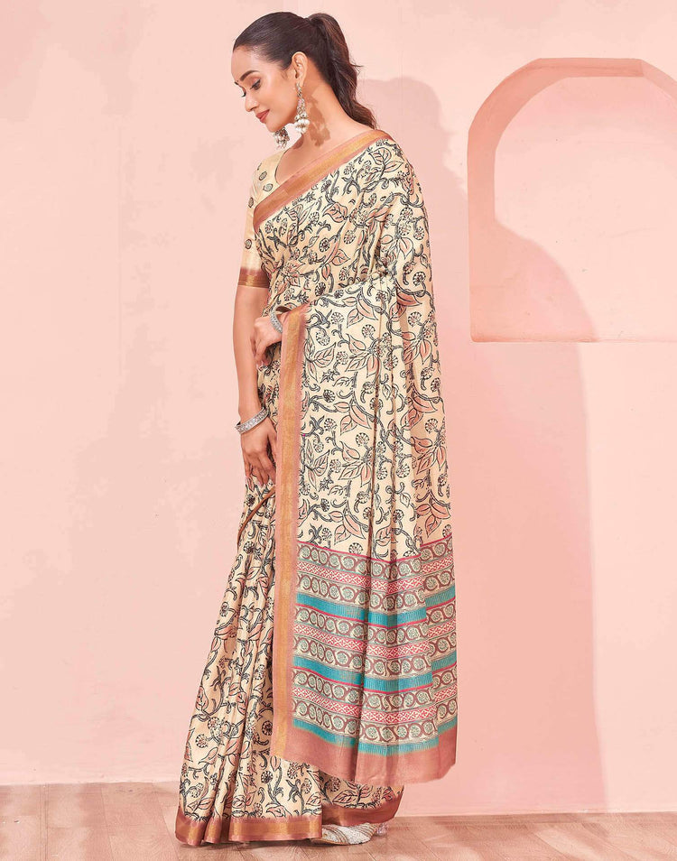 Beige Silk Printed Saree
