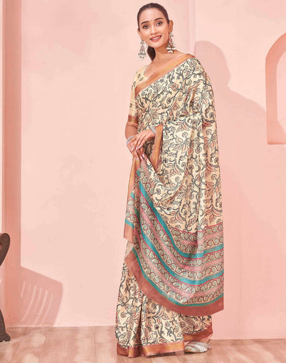 Beige Silk Printed Saree