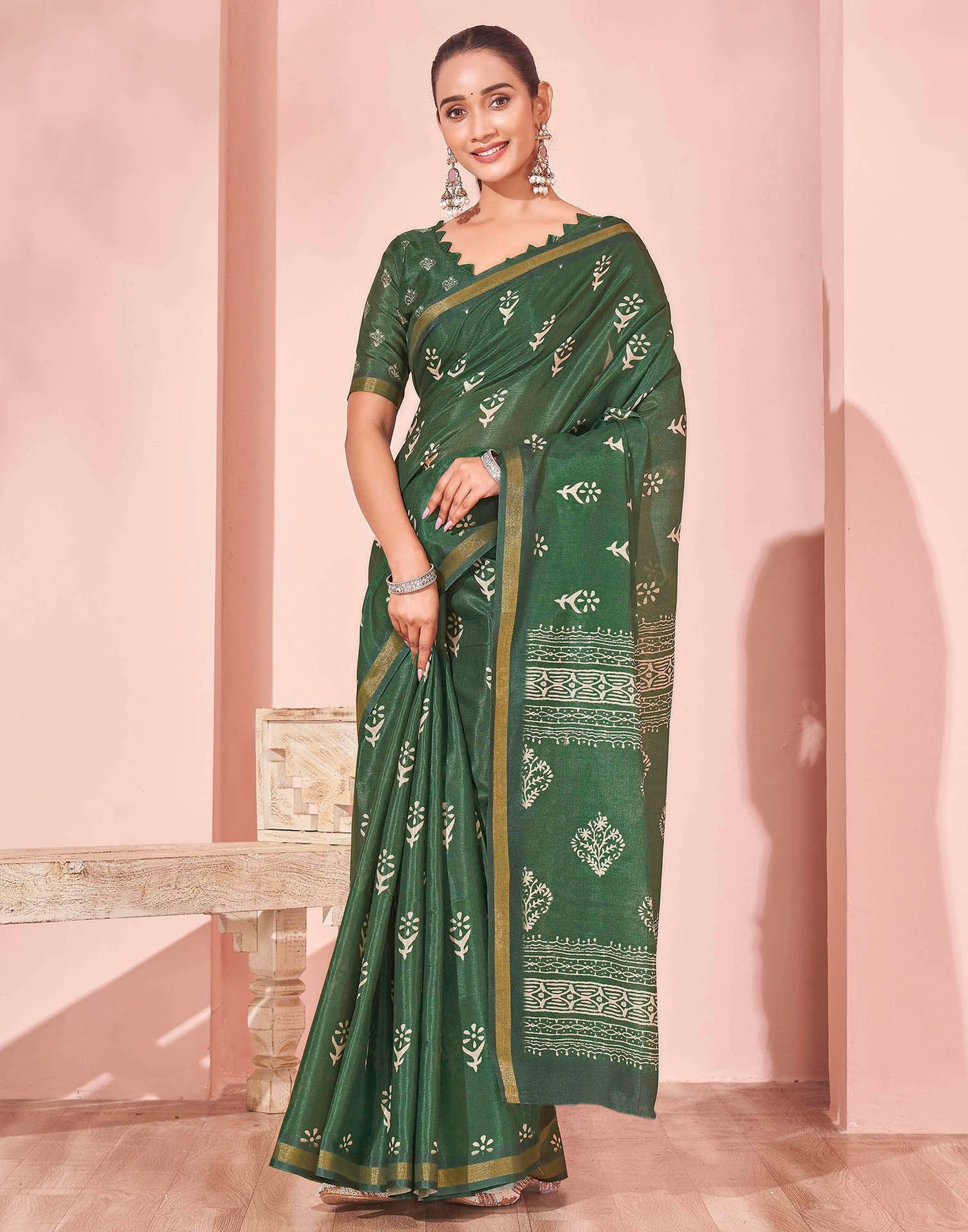 Green Silk Printed Saree