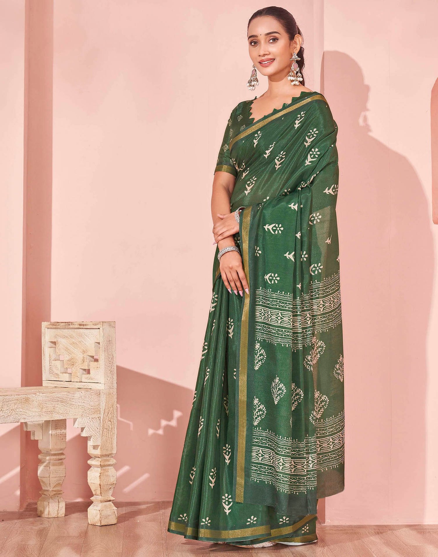 Green Silk Printed Saree