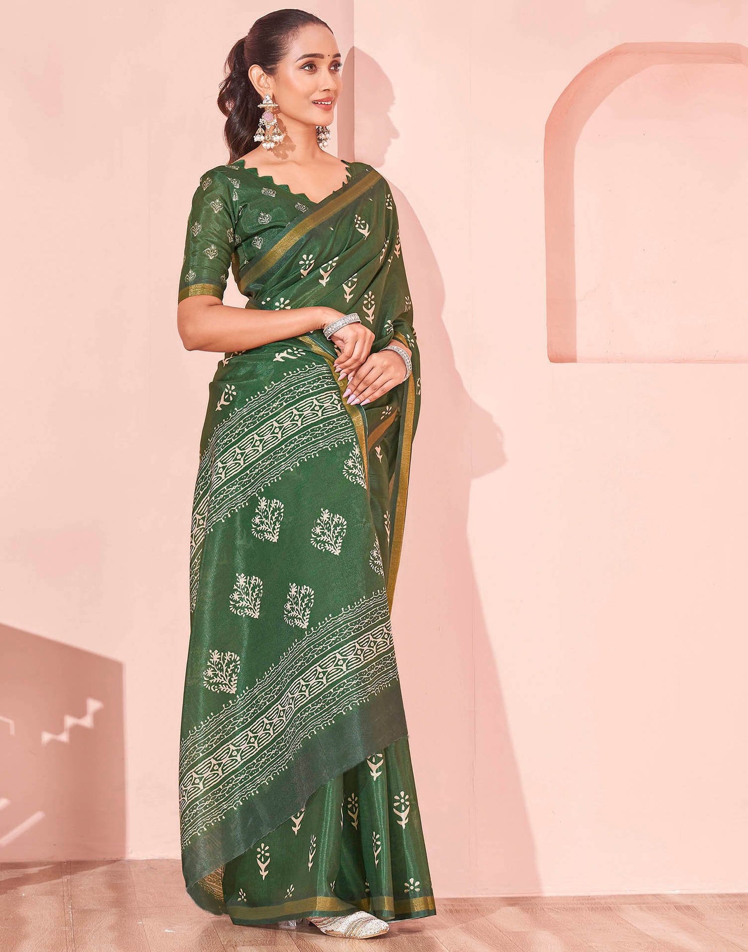 Green Silk Printed Saree