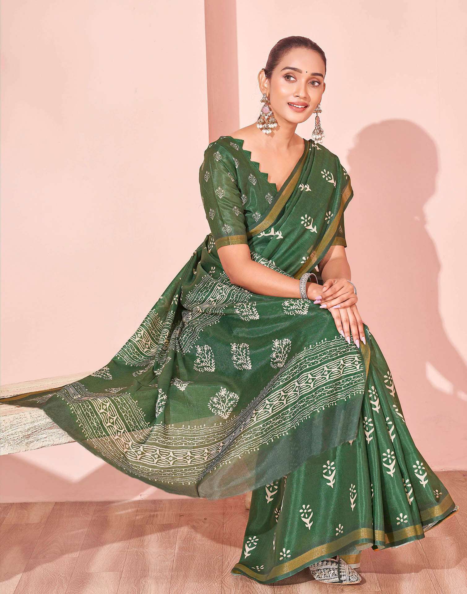 Green Silk Printed Saree