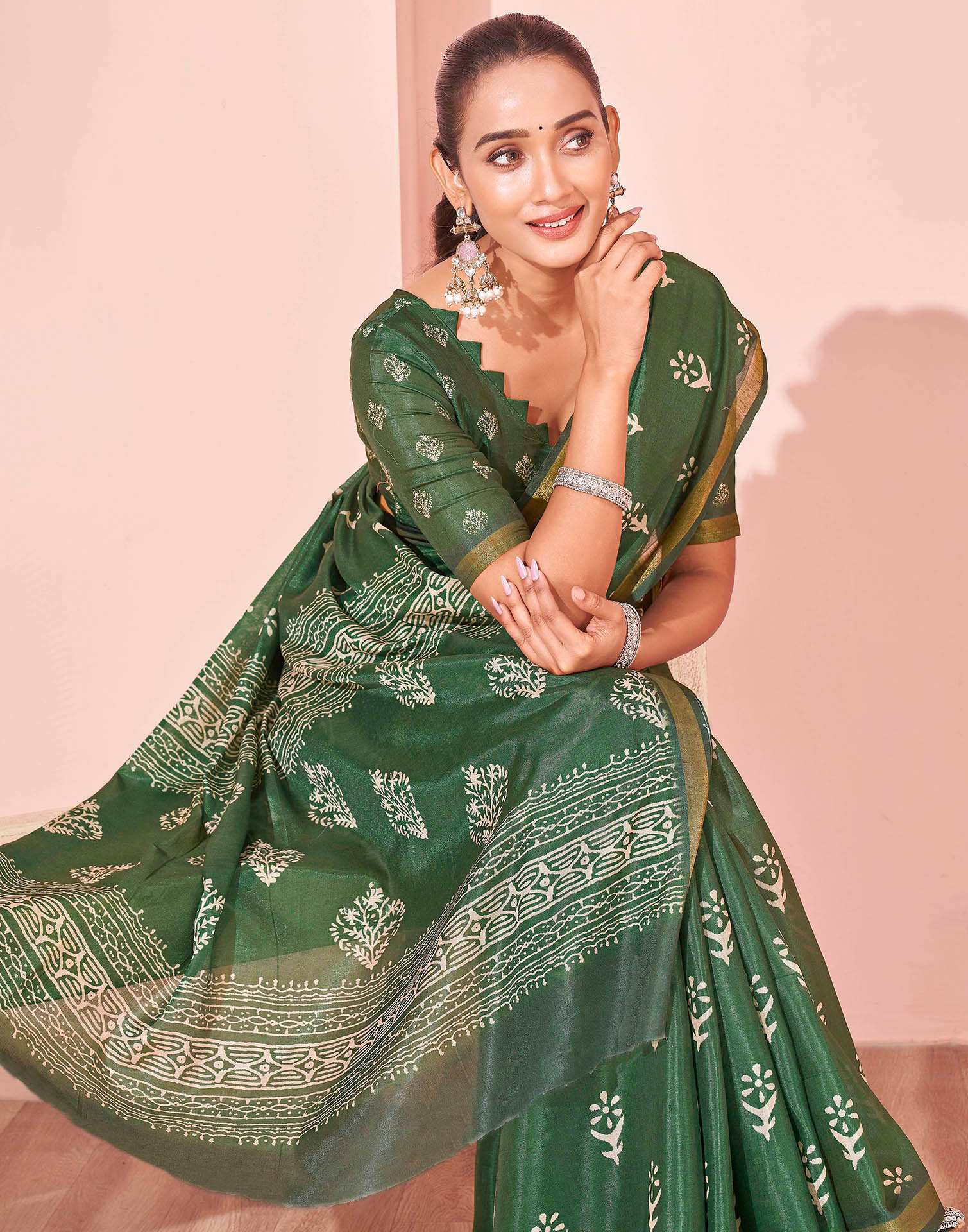 Green Silk Printed Saree