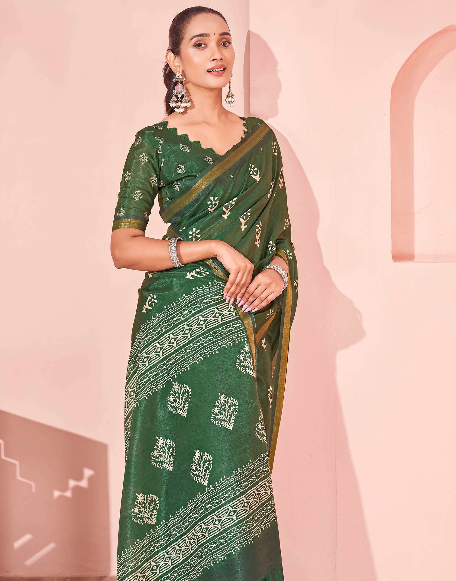 Green Silk Printed Saree