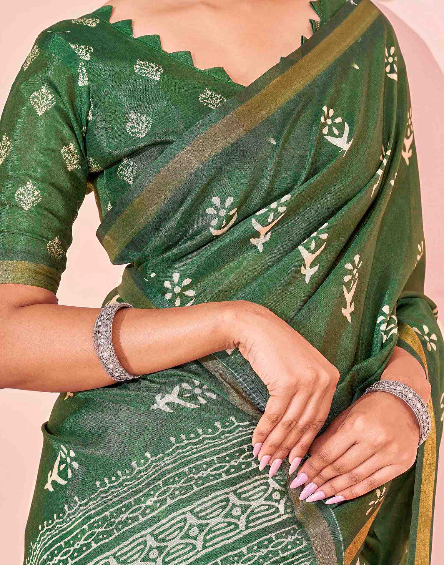 Green Silk Printed Saree