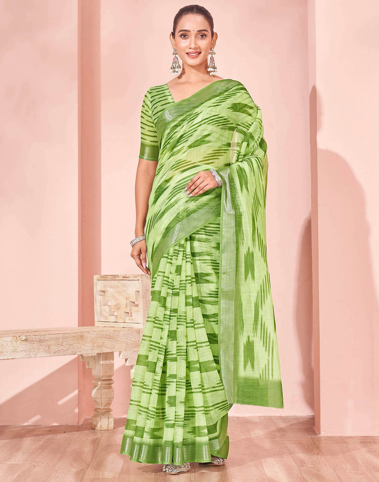 Pista Green Linen Printed Saree