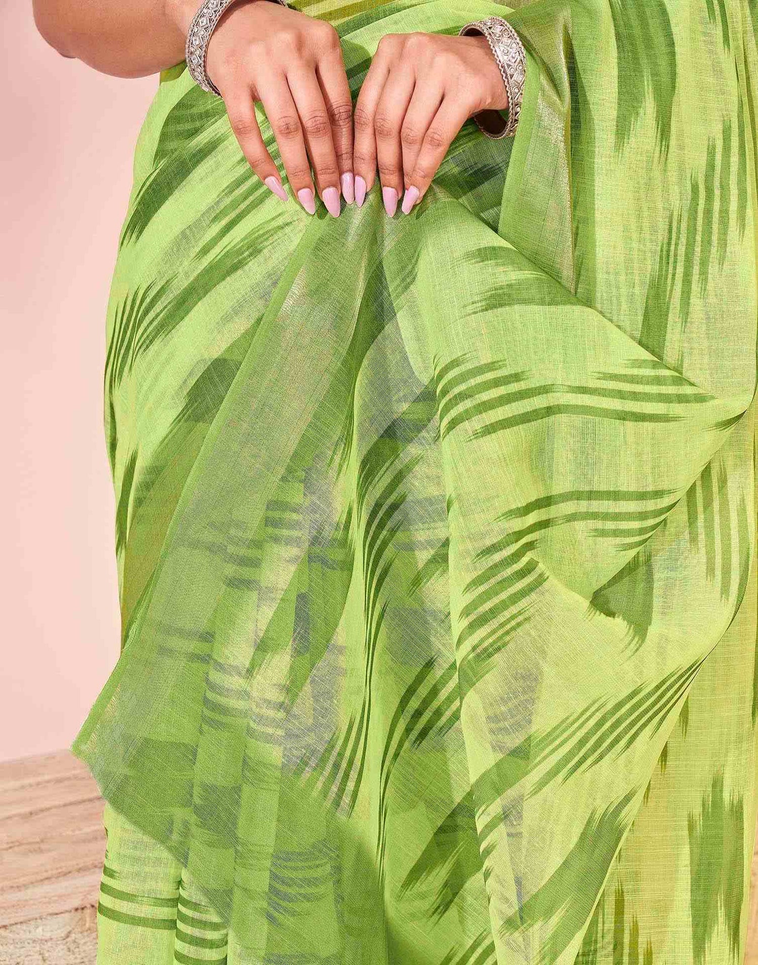 Pista Green Linen Printed Saree