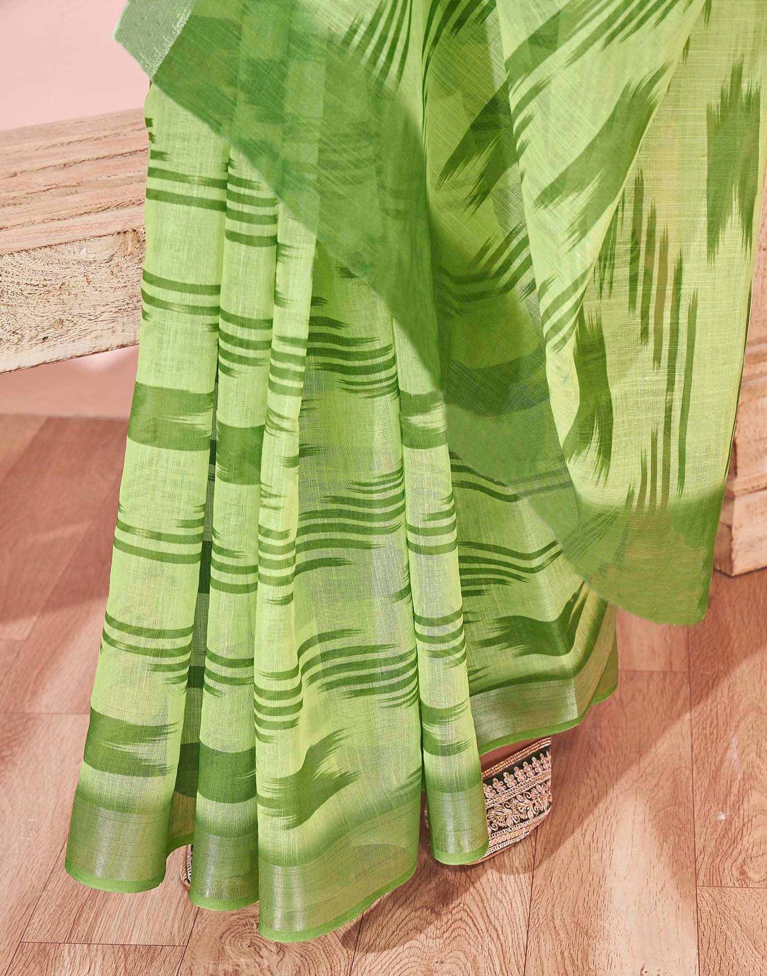 Pista Green Linen Printed Saree