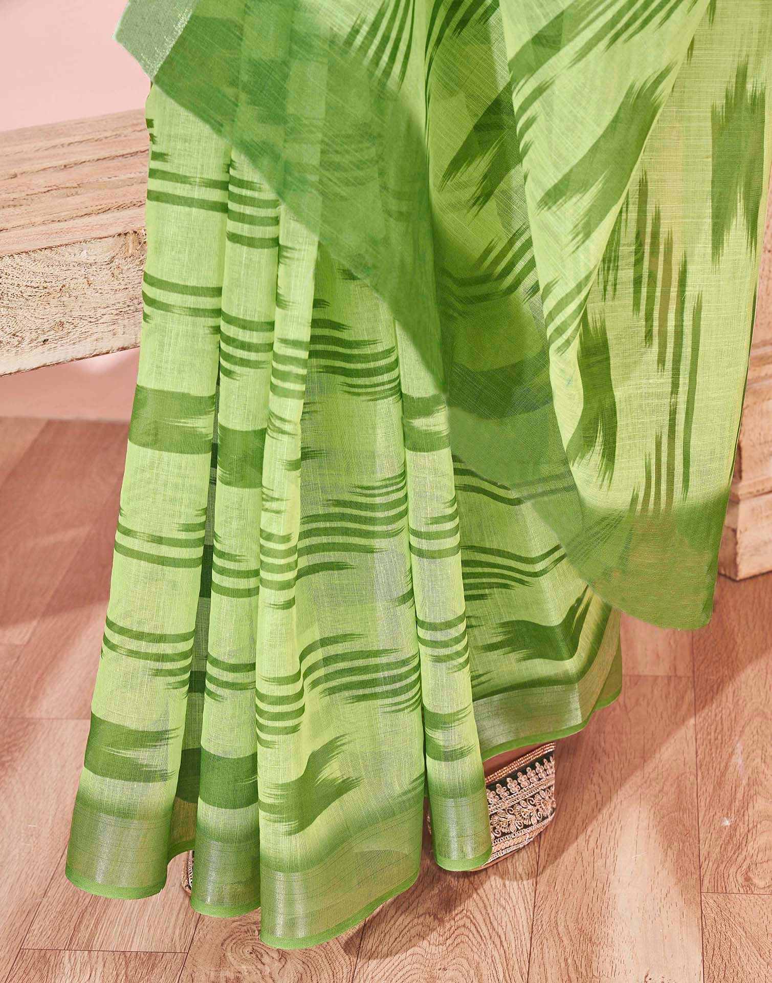 Pista Green Linen Printed Saree