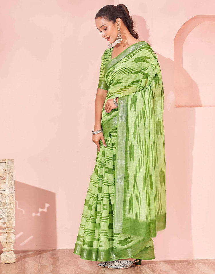 Pista Green Linen Printed Saree