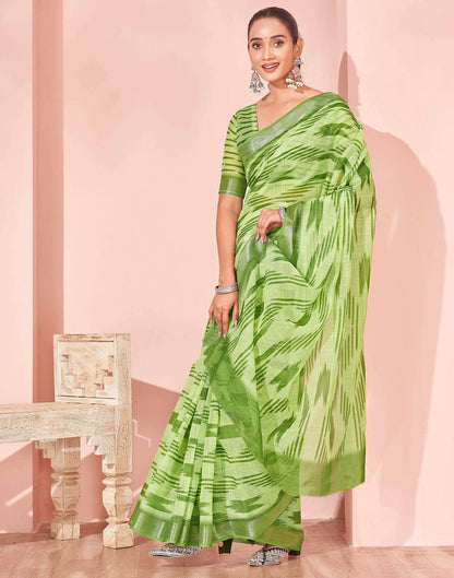 Pista Green Linen Printed Saree