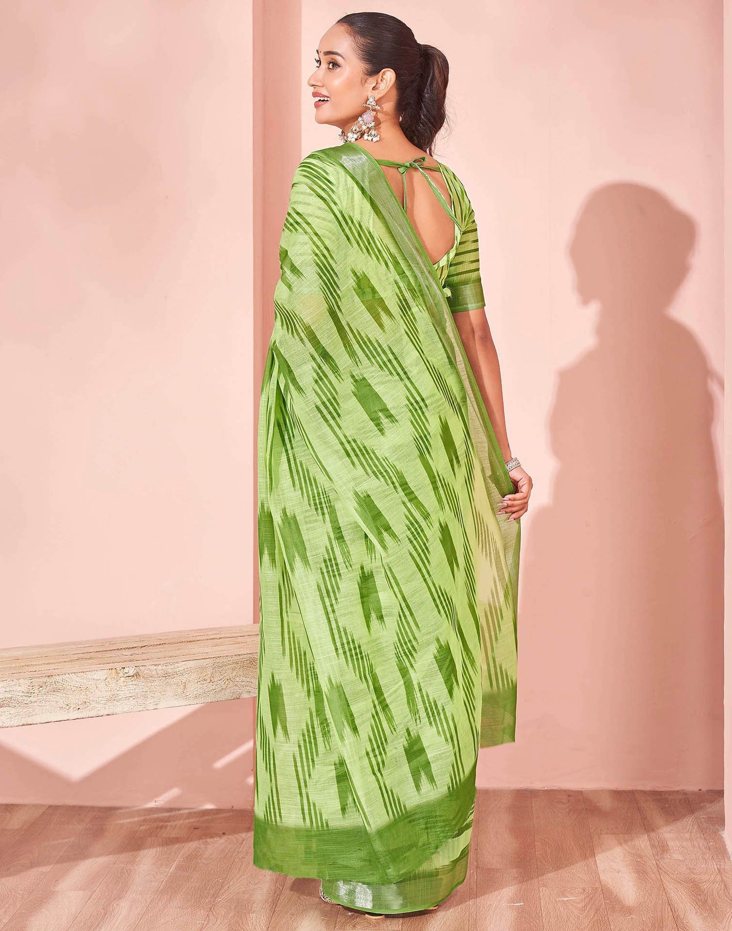 Pista Green Linen Printed Saree