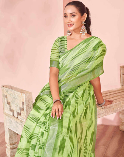Pista Green Linen Printed Saree