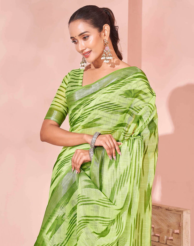 Pista Green Linen Printed Saree