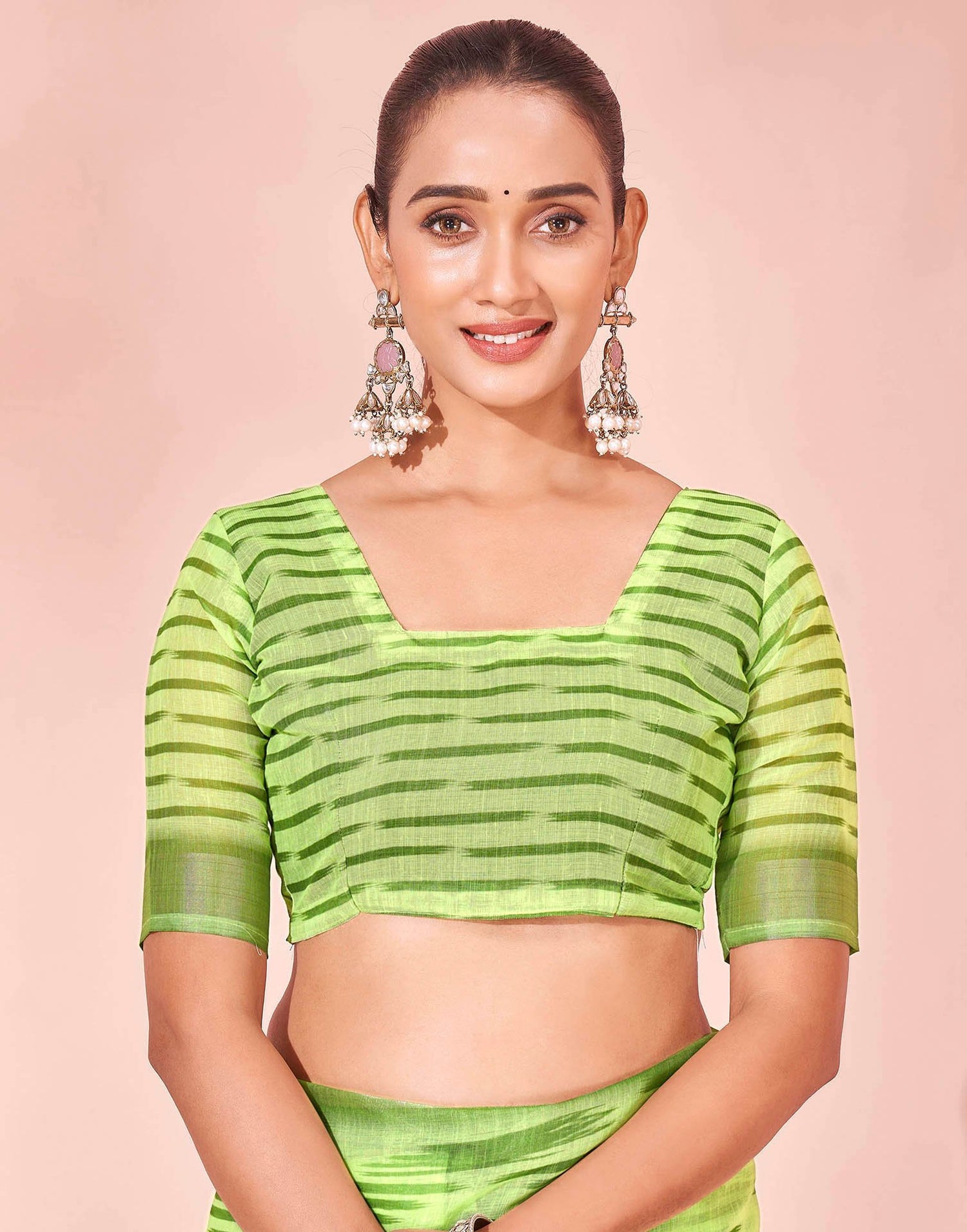 Pista Green Linen Printed Saree