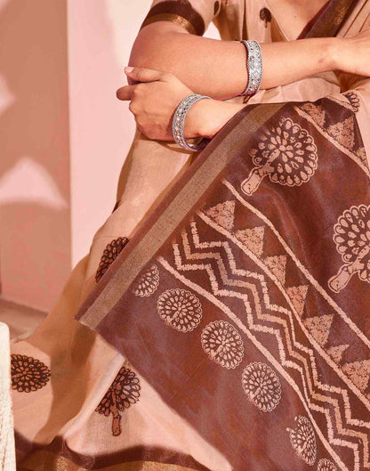 Light Peach Silk Printed Saree