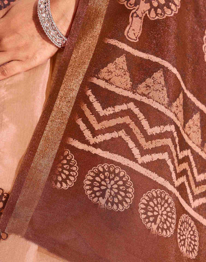 Light Peach Silk Printed Saree