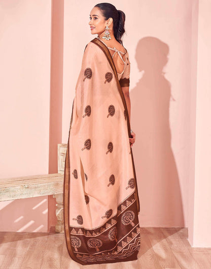 Light Peach Silk Printed Saree