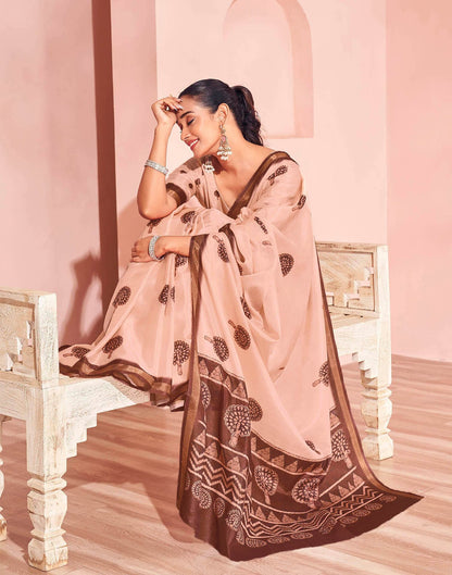 Light Peach Silk Printed Saree