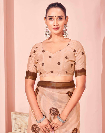 Light Peach Silk Printed Saree