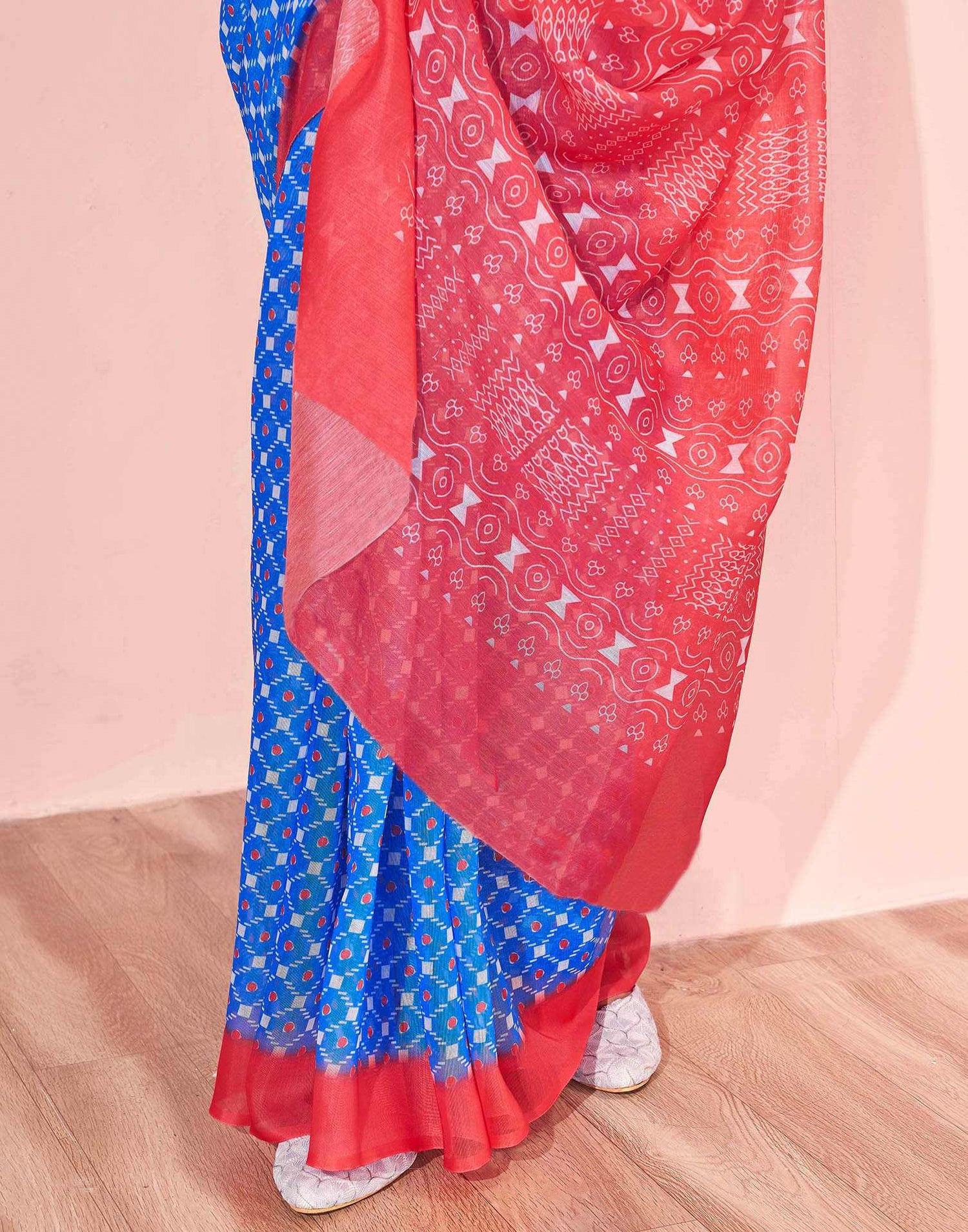 Blue Chanderi Cotton Printed Saree