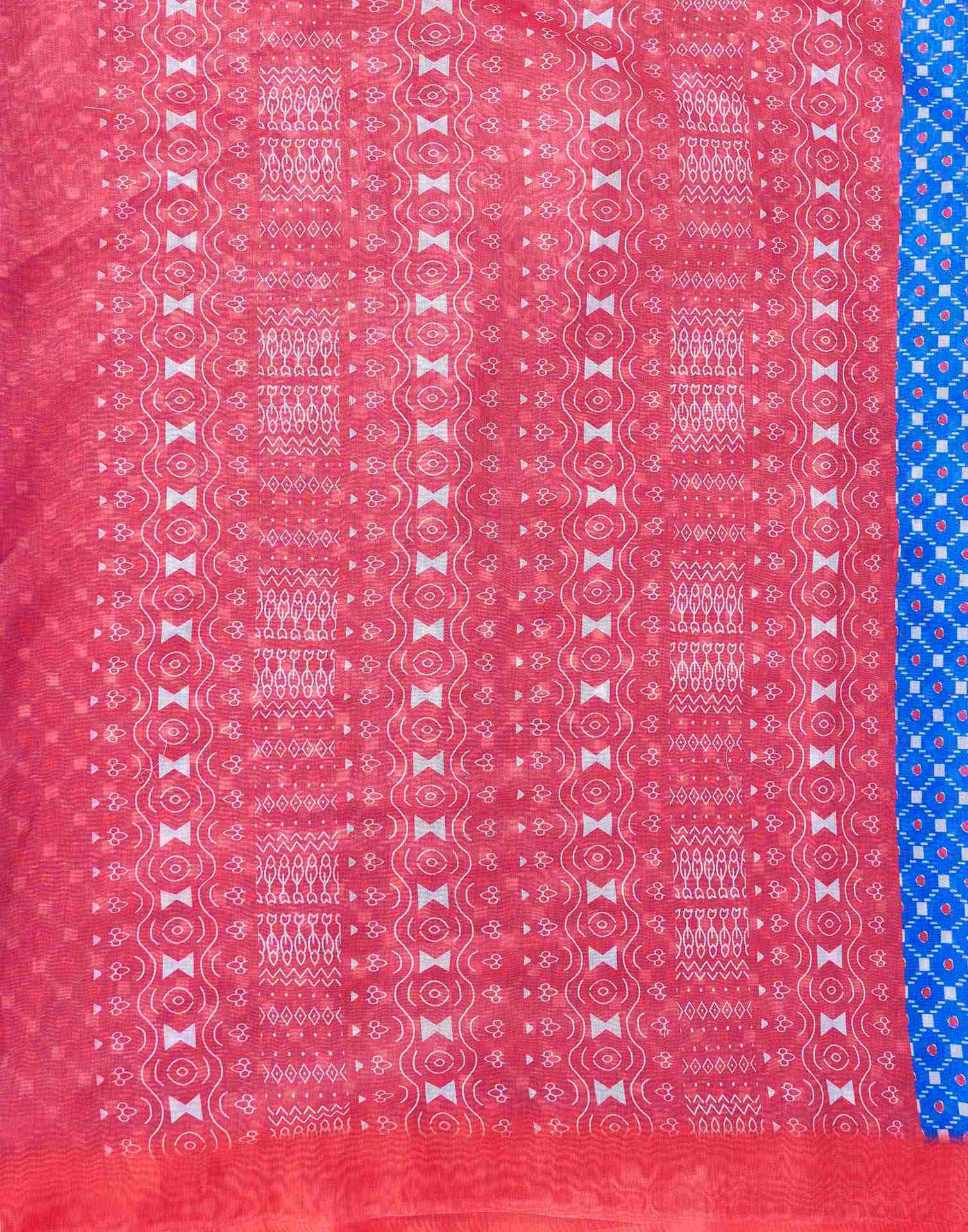Blue Chanderi Cotton Printed Saree