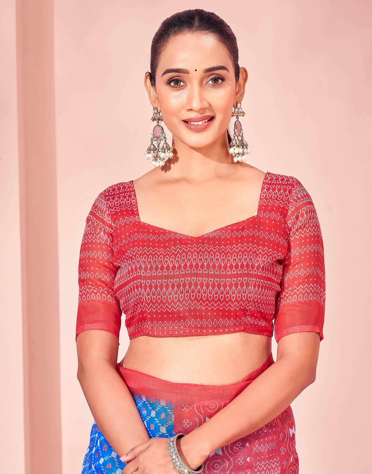 Blue Chanderi Cotton Printed Saree