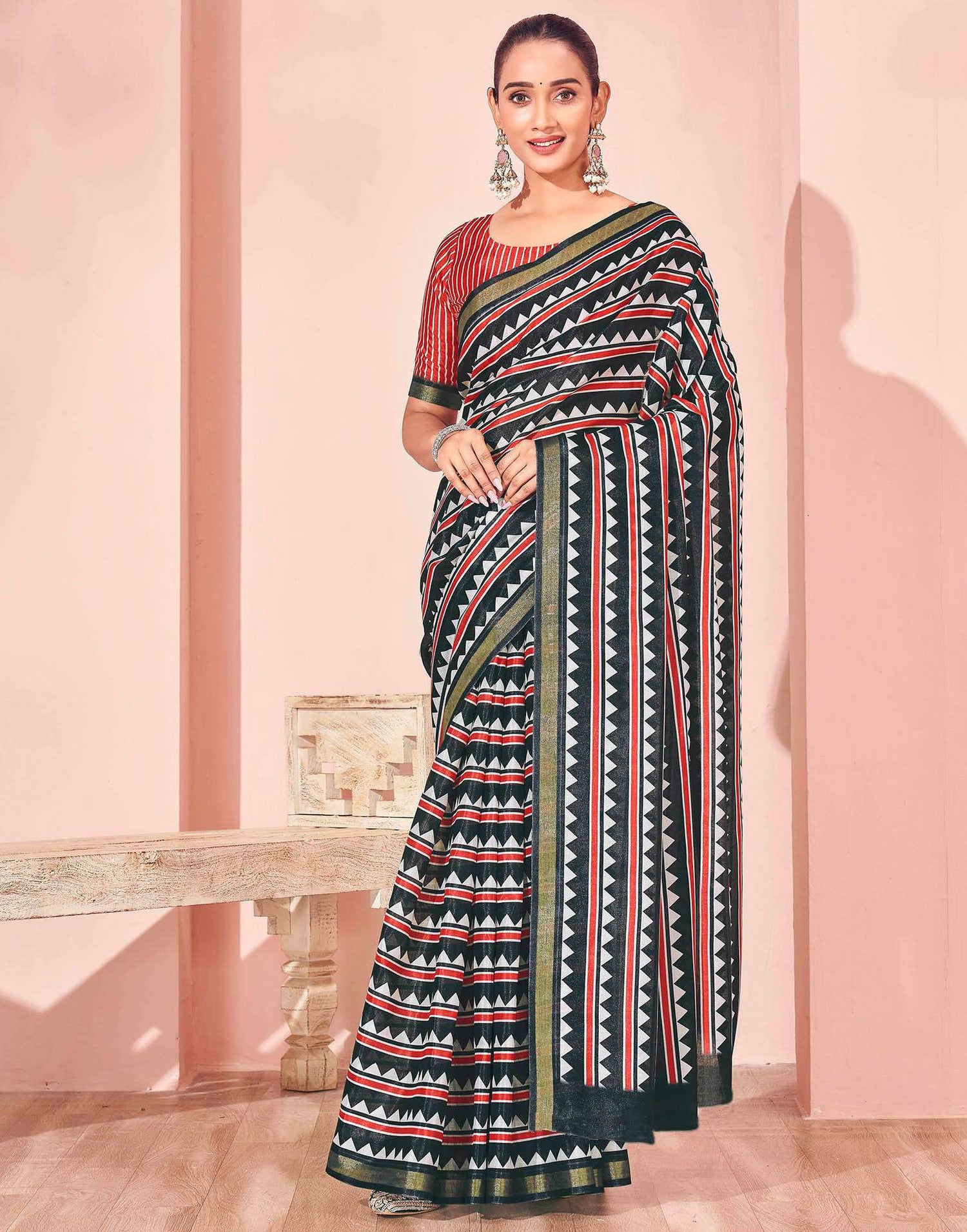 Black Silk Printed Saree