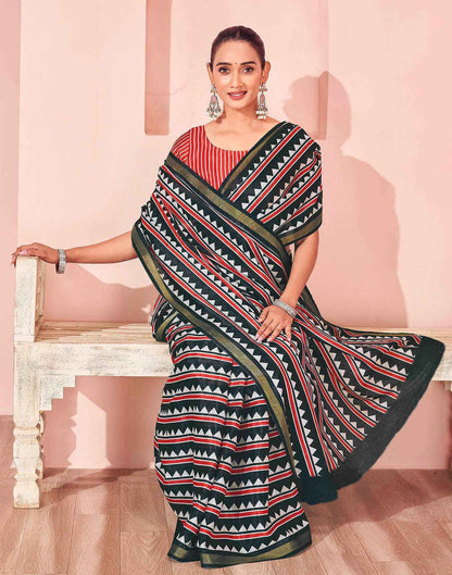 Black Silk Printed Saree